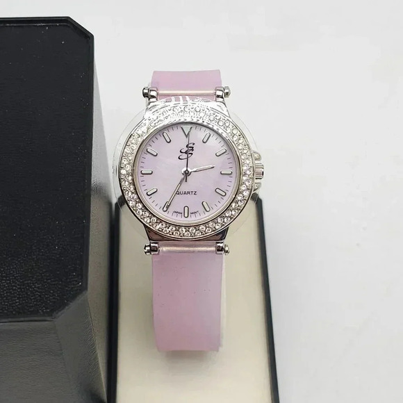 Suzanne Somers Collection Women Quartz Watch Rhinestone Pink Silicone Strap - Picture 2 of 5